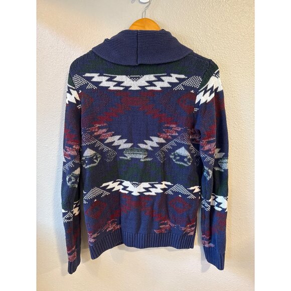 Adam Levine Mens' Medium Shawl Collar Cardigan Blue Multicolor Aztec Print - Picture 3 of 7